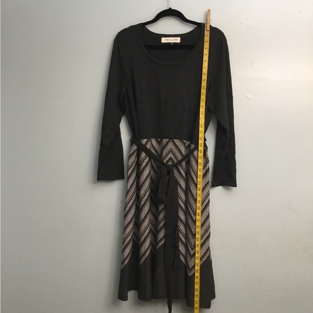 Taylor Black and Gray Long Sleeve Chevron Dress